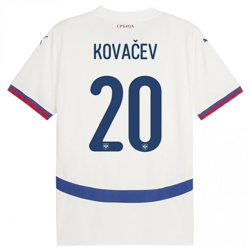 Gyermek Labdarúgás Szerbia Milan Kovacev #20 Fehér Idegenbeli Jersey 24-26 Mez Póló Ing