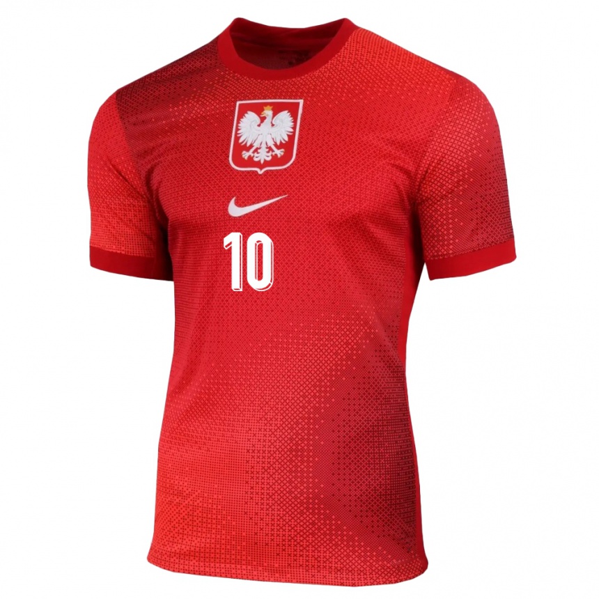 Gyermek Labdarúgás Lengyelország Grzegorz Krychowiak #10 Piros Idegenbeli Jersey 24-26 Mez Póló Ing