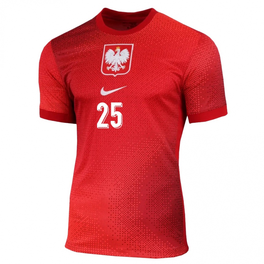 Gyermek Labdarúgás Lengyelország Michal Skoras #25 Piros Idegenbeli Jersey 24-26 Mez Póló Ing