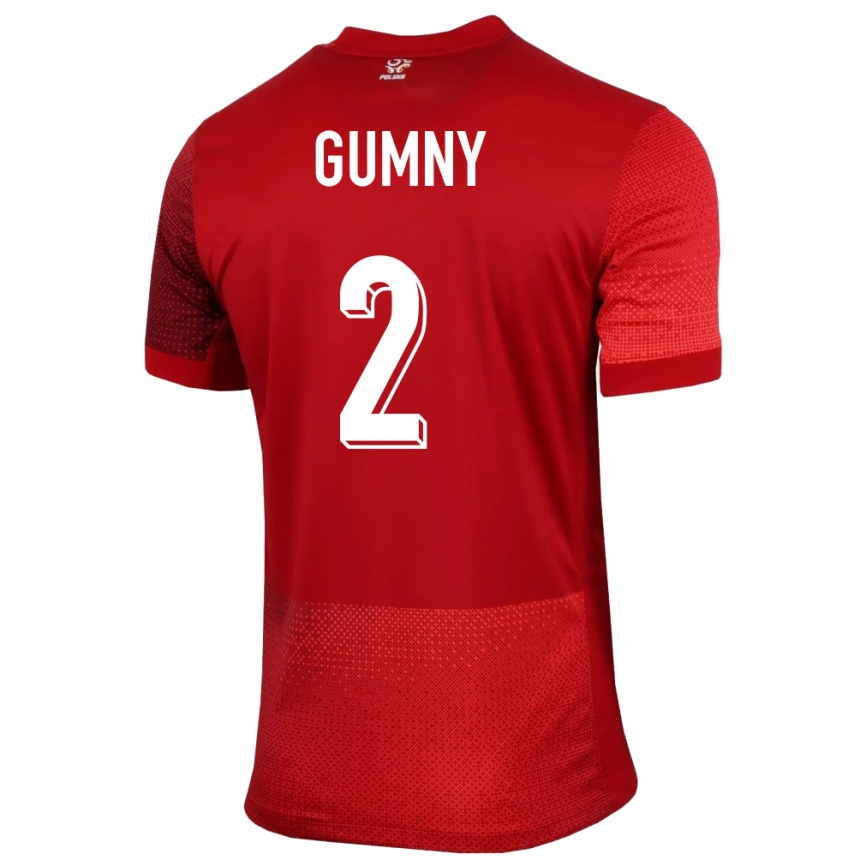 Gyermek Labdarúgás Lengyelország Robert Gumny #2 Piros Idegenbeli Jersey 24-26 Mez Póló Ing