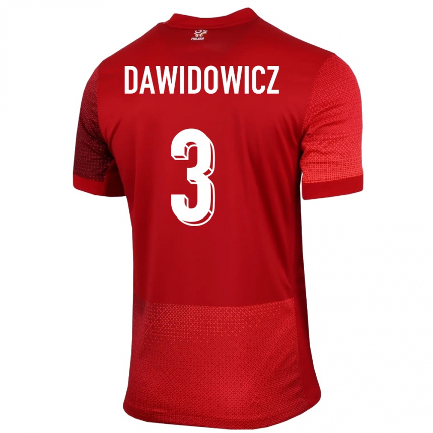 Gyermek Labdarúgás Lengyelország Pawel Dawidowicz #3 Piros Idegenbeli Jersey 24-26 Mez Póló Ing