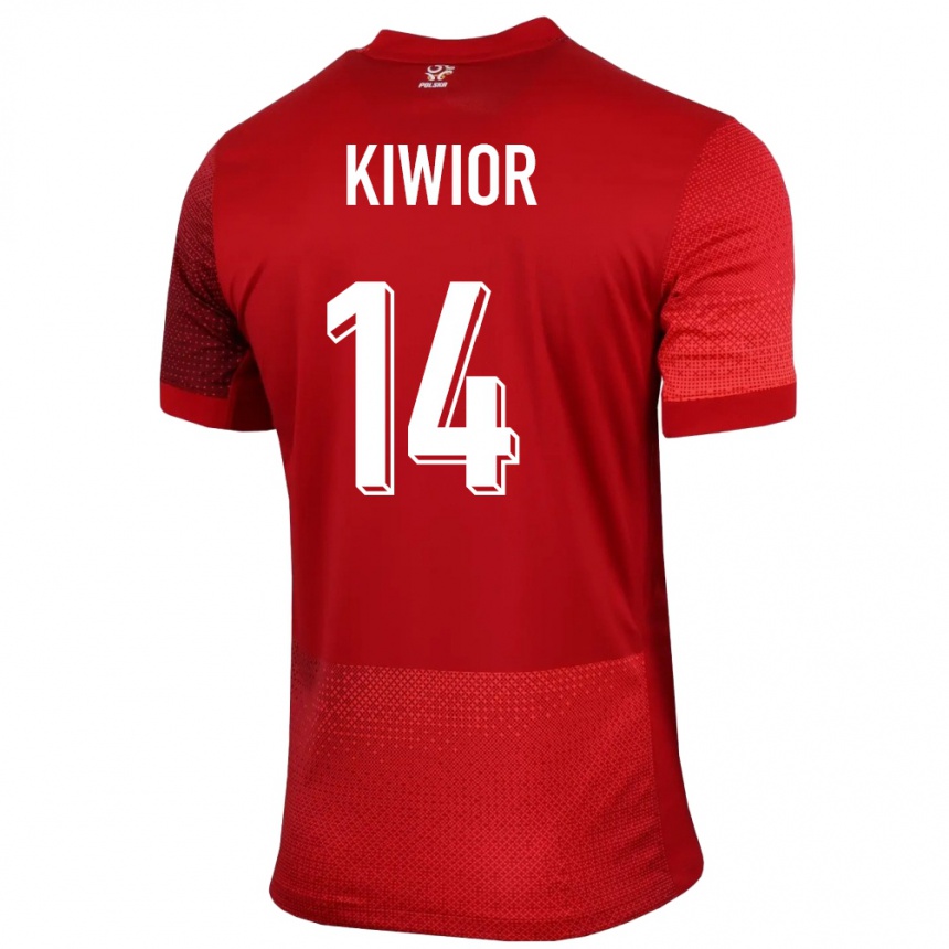 Gyermek Labdarúgás Lengyelország Jakub Kiwior #14 Piros Idegenbeli Jersey 24-26 Mez Póló Ing