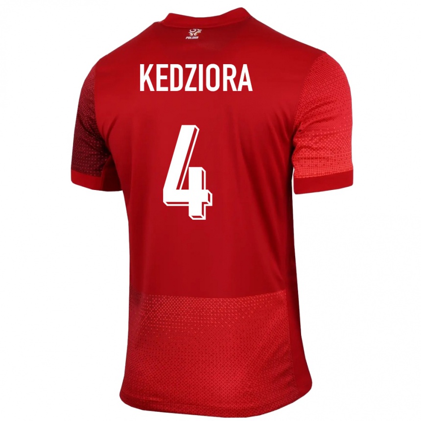 Gyermek Labdarúgás Lengyelország Tomasz Kedziora #4 Piros Idegenbeli Jersey 24-26 Mez Póló Ing