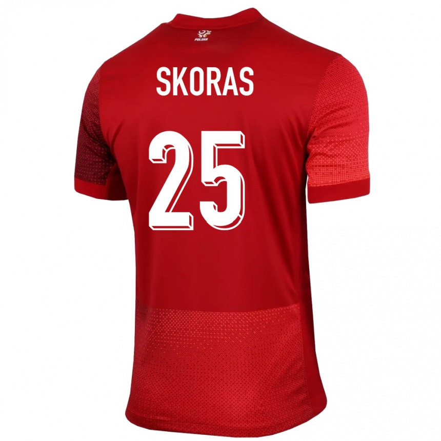 Gyermek Labdarúgás Lengyelország Michal Skoras #25 Piros Idegenbeli Jersey 24-26 Mez Póló Ing