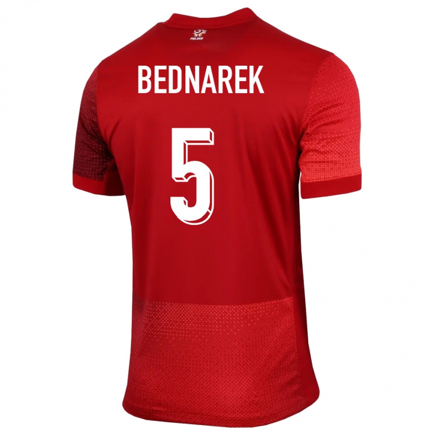 Gyermek Labdarúgás Lengyelország Jan Bednarek #5 Piros Idegenbeli Jersey 24-26 Mez Póló Ing