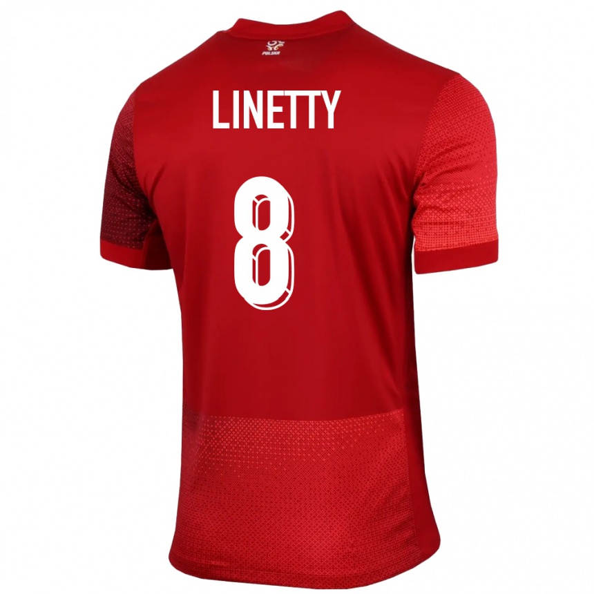 Gyermek Labdarúgás Lengyelország Karol Linetty #8 Piros Idegenbeli Jersey 24-26 Mez Póló Ing