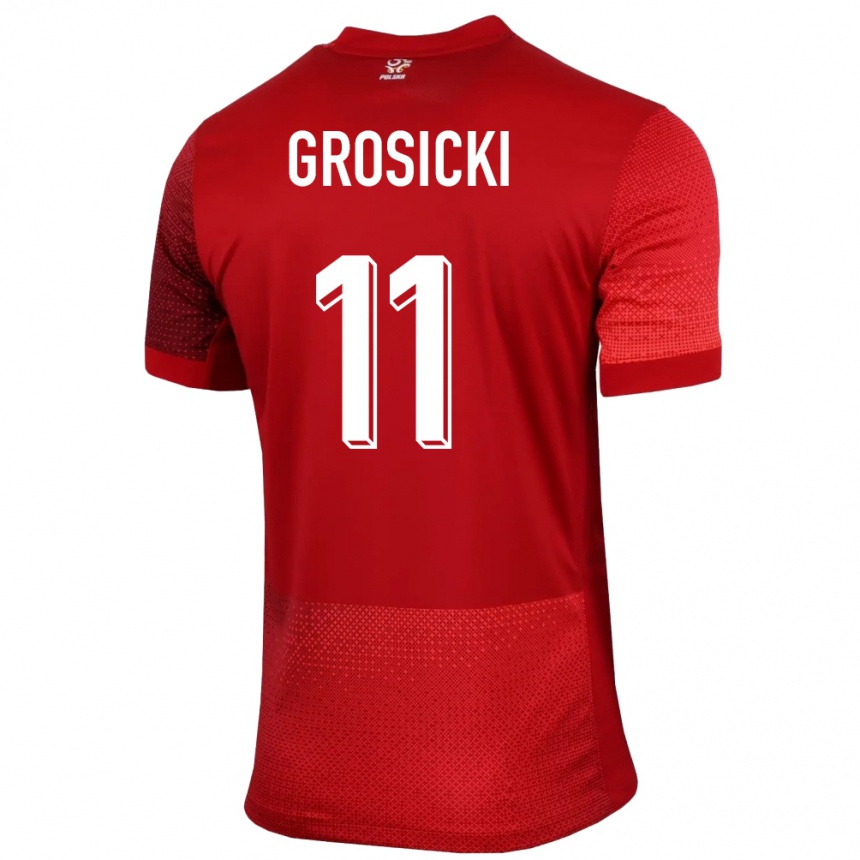 Gyermek Labdarúgás Lengyelország Kamil Grosicki #11 Piros Idegenbeli Jersey 24-26 Mez Póló Ing