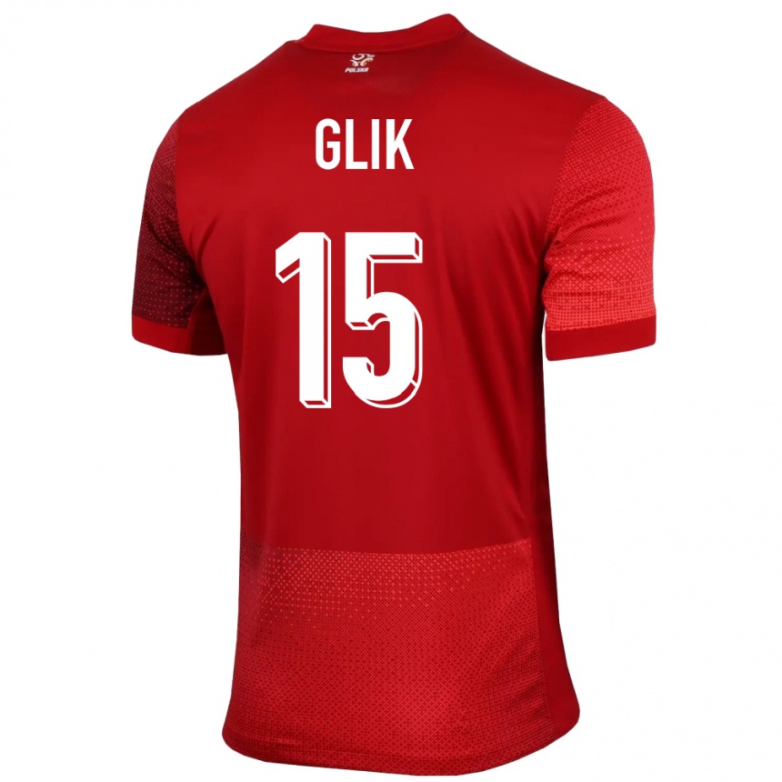 Gyermek Labdarúgás Lengyelország Kamil Glik #15 Piros Idegenbeli Jersey 24-26 Mez Póló Ing