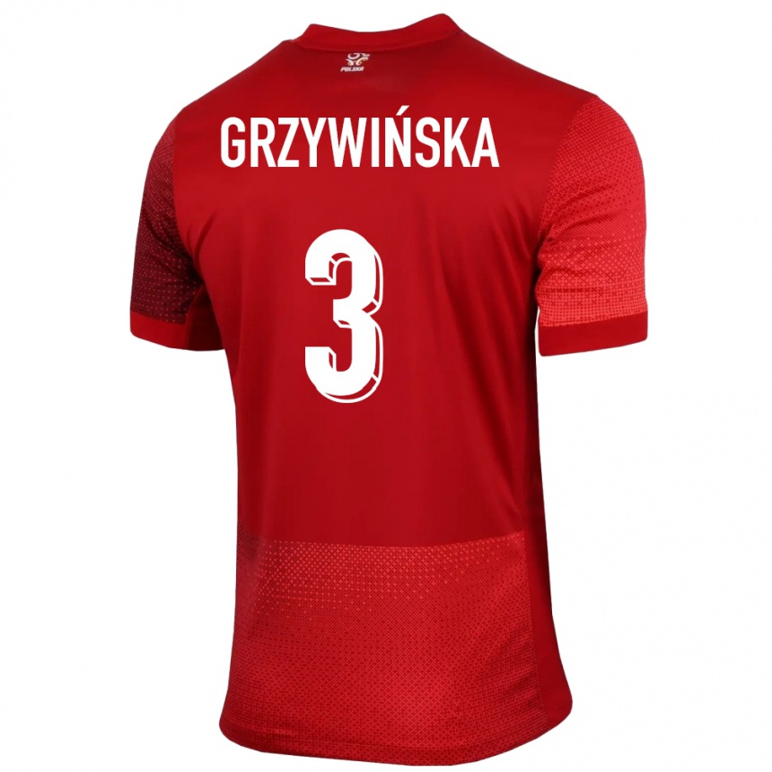 Gyermek Labdarúgás Lengyelország Gabriela Grzywinska #3 Piros Idegenbeli Jersey 24-26 Mez Póló Ing