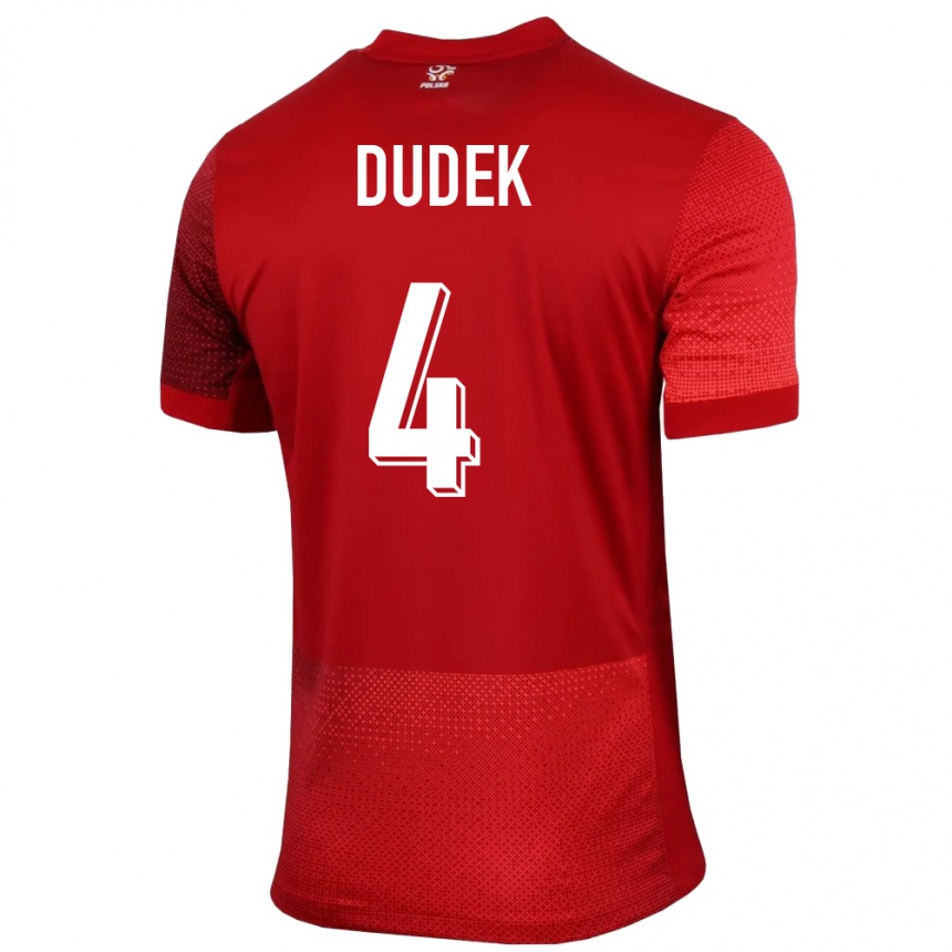 Gyermek Labdarúgás Lengyelország Paulina Dudek #4 Piros Idegenbeli Jersey 24-26 Mez Póló Ing