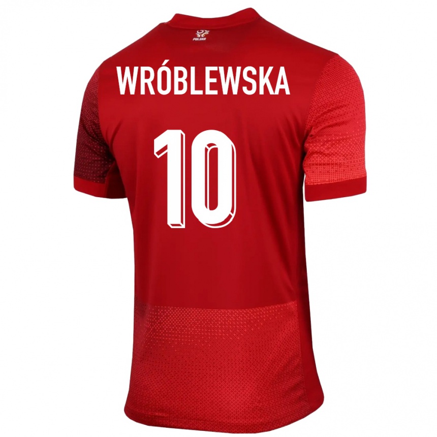 Gyermek Labdarúgás Lengyelország Joanna Wroblewska #10 Piros Idegenbeli Jersey 24-26 Mez Póló Ing