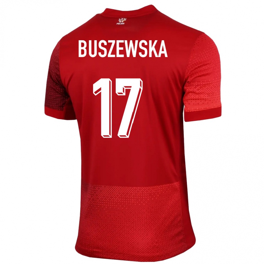 Gyermek Labdarúgás Lengyelország Zofia Buszewska #17 Piros Idegenbeli Jersey 24-26 Mez Póló Ing