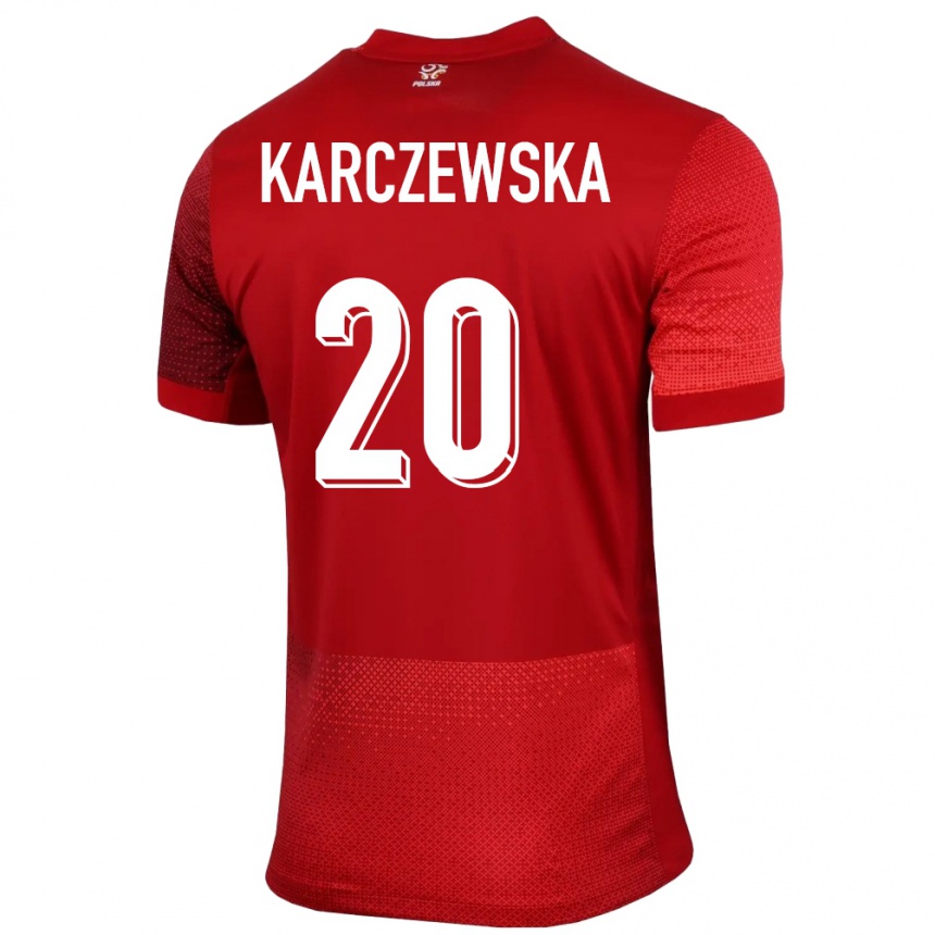 Gyermek Labdarúgás Lengyelország Nikola Karczewska #20 Piros Idegenbeli Jersey 24-26 Mez Póló Ing