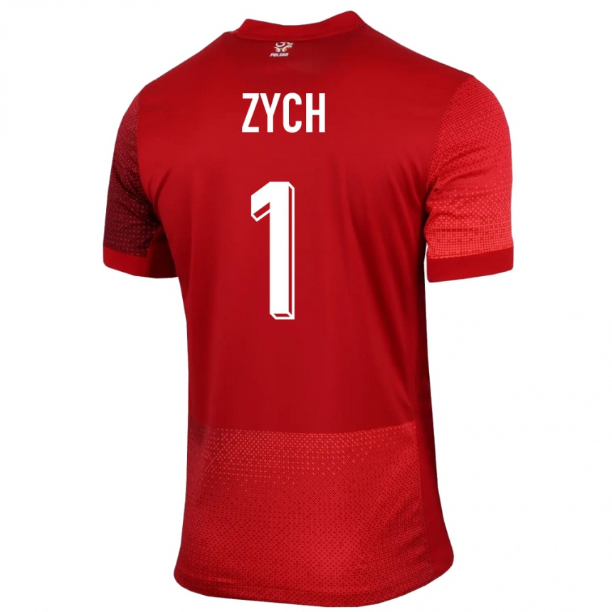 Gyermek Labdarúgás Lengyelország Oliwier Zych #1 Piros Idegenbeli Jersey 24-26 Mez Póló Ing