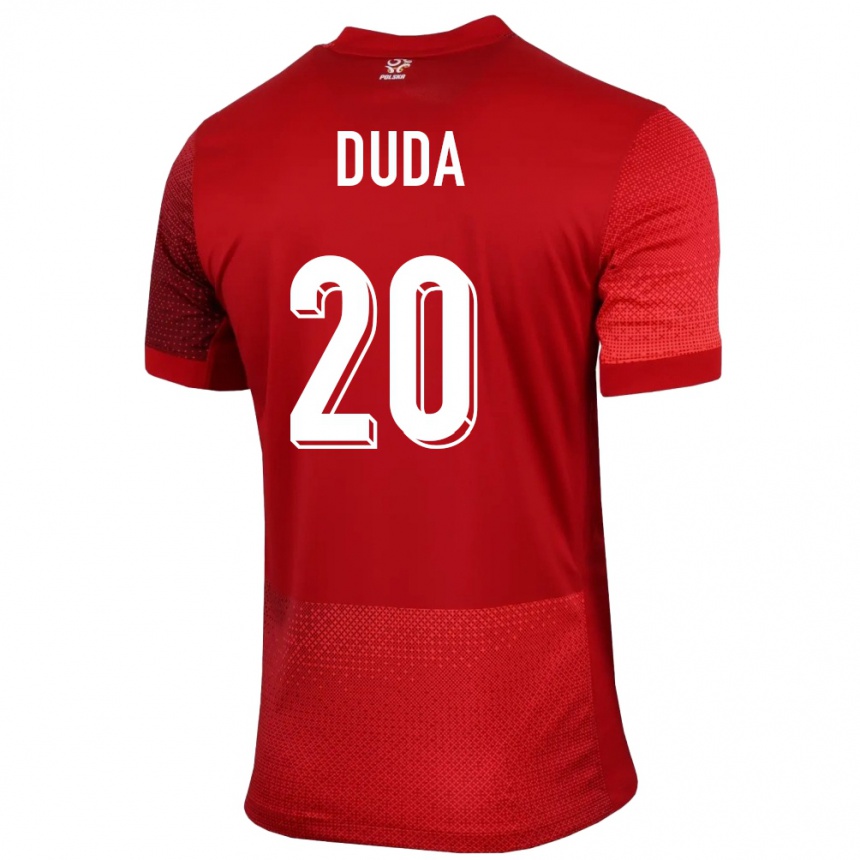 Gyermek Labdarúgás Lengyelország Kacper Duda #20 Piros Idegenbeli Jersey 24-26 Mez Póló Ing