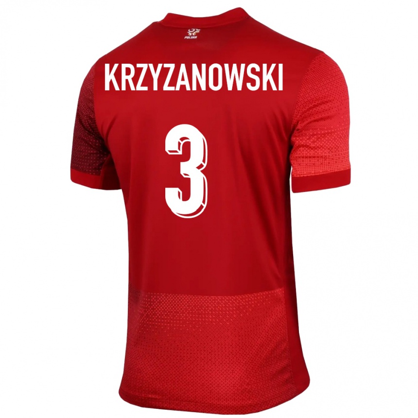 Gyermek Labdarúgás Lengyelország Jakub Krzyzanowski #3 Piros Idegenbeli Jersey 24-26 Mez Póló Ing