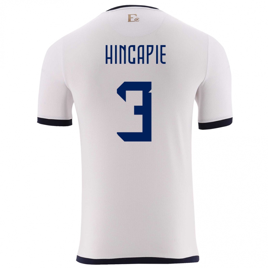 Gyermek Labdarúgás Ecuador Piero Hincapie #3 Fehér Idegenbeli Jersey 24-26 Mez Póló Ing