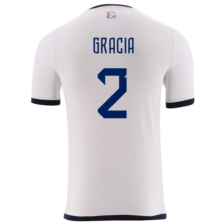 Gyermek Labdarúgás Ecuador Ericka Gracia #2 Fehér Idegenbeli Jersey 24-26 Mez Póló Ing