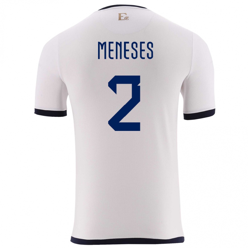 Gyermek Labdarúgás Ecuador Randy Meneses #2 Fehér Idegenbeli Jersey 24-26 Mez Póló Ing