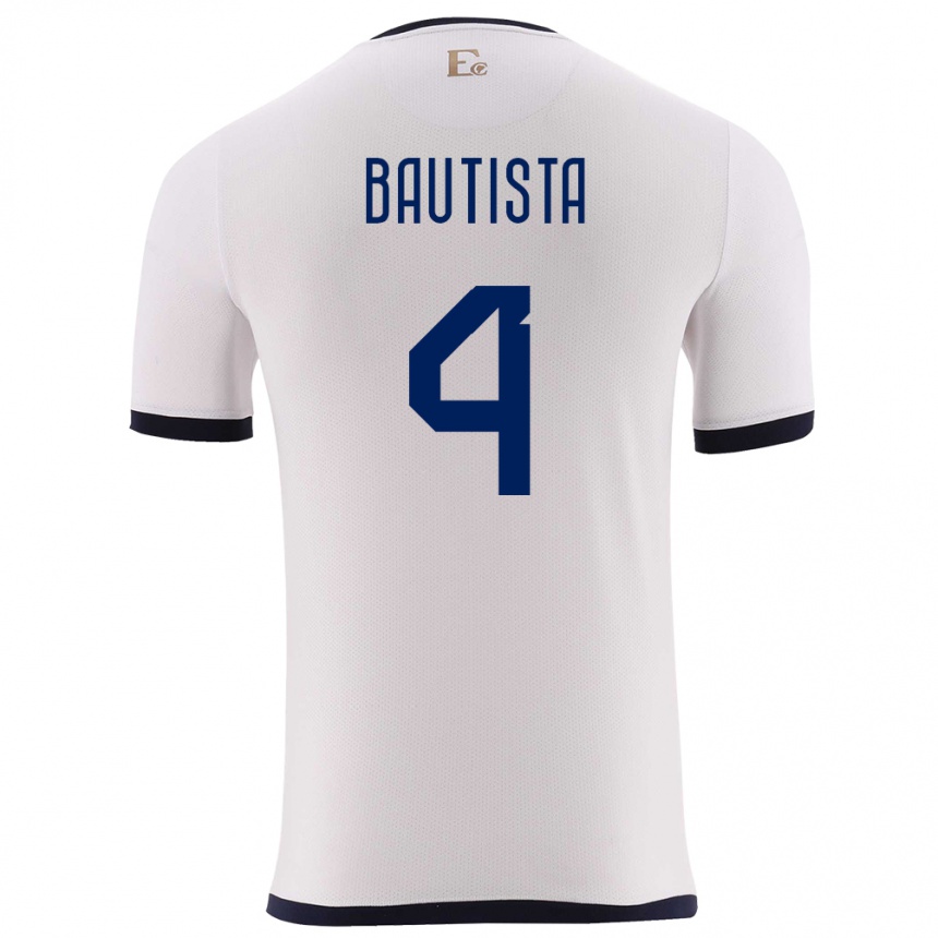 Gyermek Labdarúgás Ecuador Davis Bautista #4 Fehér Idegenbeli Jersey 24-26 Mez Póló Ing