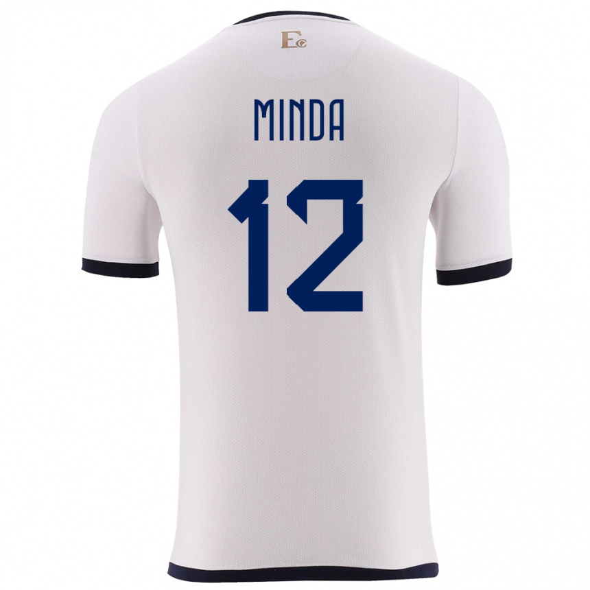 Gyermek Labdarúgás Ecuador Ethan Minda #12 Fehér Idegenbeli Jersey 24-26 Mez Póló Ing