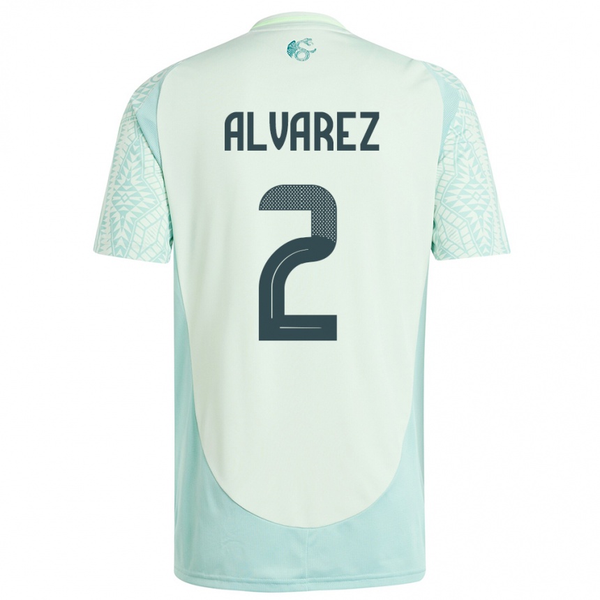 Gyermek Labdarúgás Mexikó Kevin Alvarez #2 Vászonzöld Idegenbeli Jersey 24-26 Mez Póló Ing