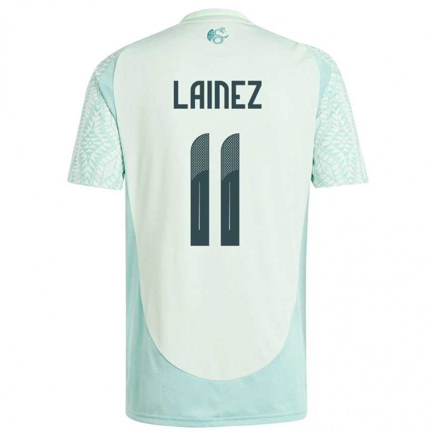 Gyermek Labdarúgás Mexikó Diego Lainez #11 Vászonzöld Idegenbeli Jersey 24-26 Mez Póló Ing