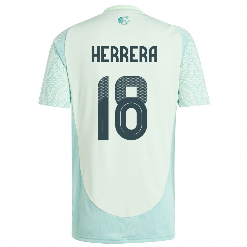 Gyermek Labdarúgás Mexikó Ozziel Herrera #18 Vászonzöld Idegenbeli Jersey 24-26 Mez Póló Ing