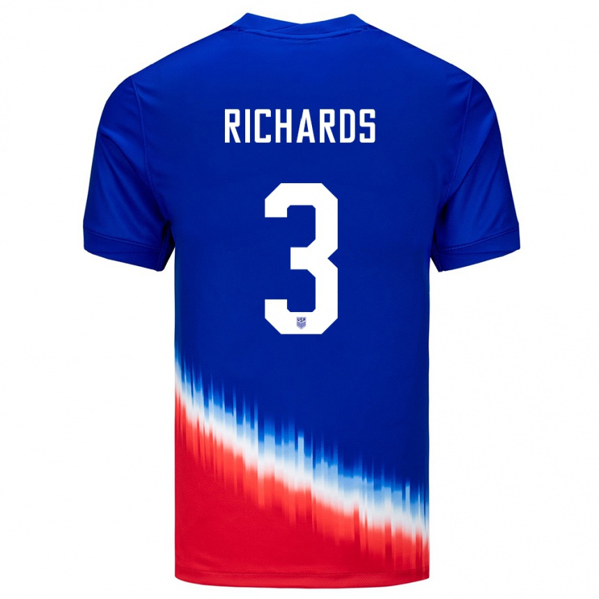 Gyermek Labdarúgás Egyesült Államok Chris Richards #3 Kék Idegenbeli Jersey 24-26 Mez Póló Ing