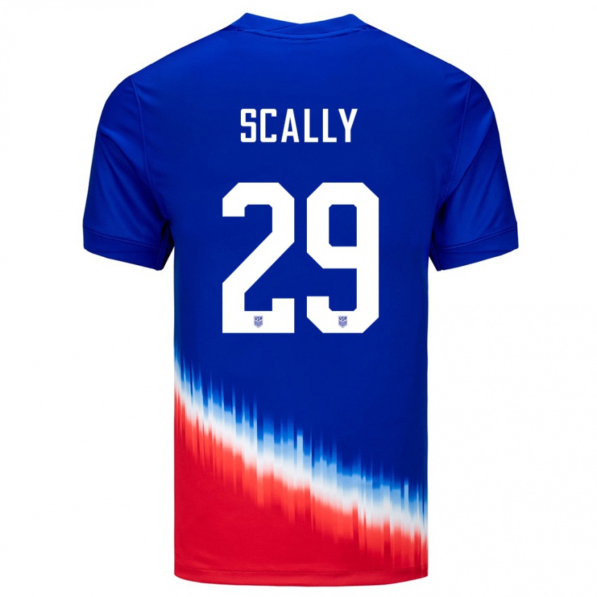 Gyermek Labdarúgás Egyesült Államok Joseph Scally #29 Kék Idegenbeli Jersey 24-26 Mez Póló Ing