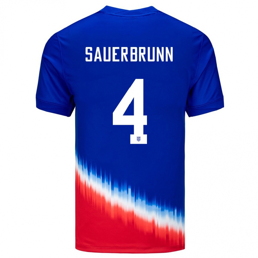 Gyermek Labdarúgás Egyesült Államok Becky Sauerbrunn #4 Kék Idegenbeli Jersey 24-26 Mez Póló Ing