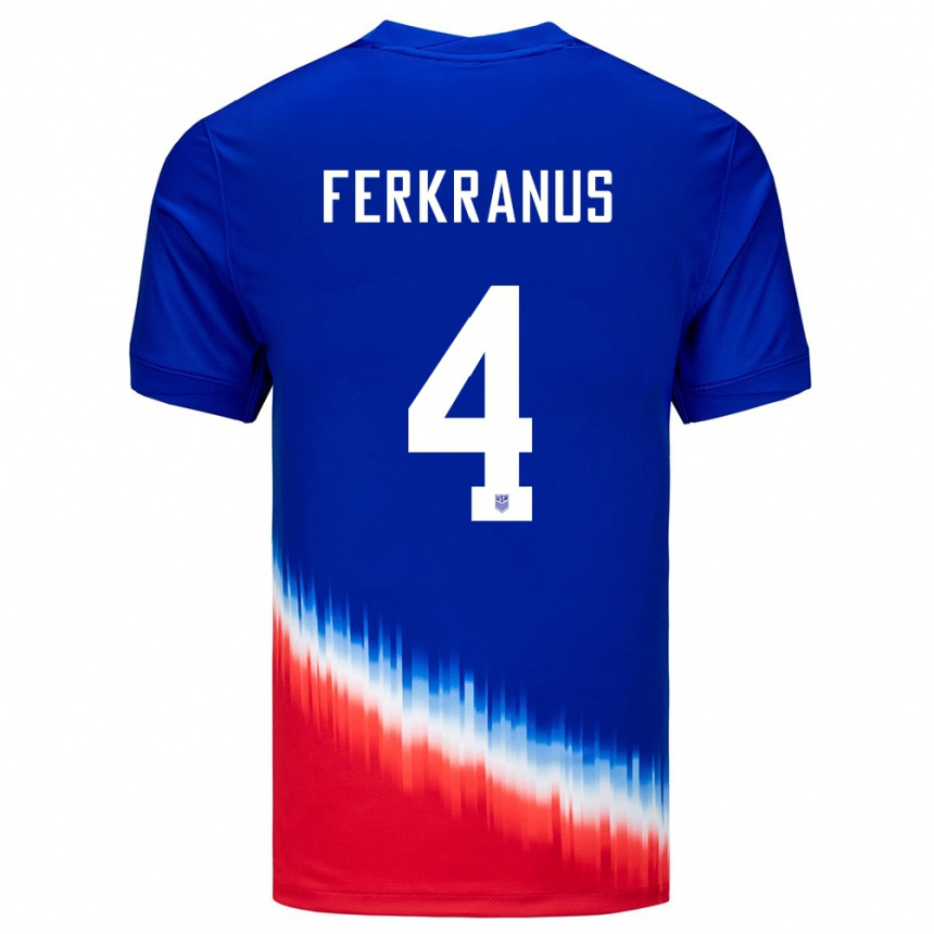 Gyermek Labdarúgás Egyesült Államok Marcus Ferkranus #4 Kék Idegenbeli Jersey 24-26 Mez Póló Ing