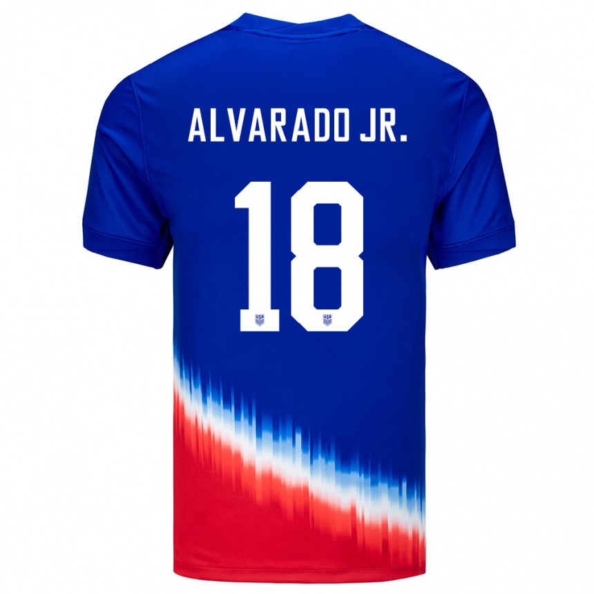 Gyermek Labdarúgás Egyesült Államok Alejandro Alvarado Jr #18 Kék Idegenbeli Jersey 24-26 Mez Póló Ing