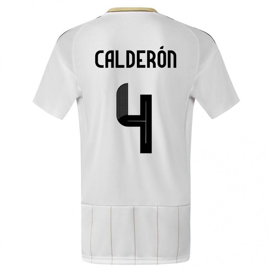 Gyermek Labdarúgás Costa Rica Brandon Calderon #4 Fehér Idegenbeli Jersey 24-26 Mez Póló Ing