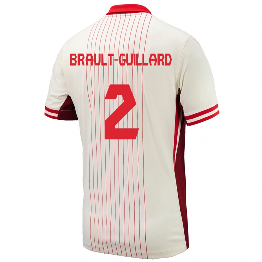 Gyermek Labdarúgás Kanada Zachary Brault-Guillard #2 Fehér Idegenbeli Jersey 24-26 Mez Póló Ing