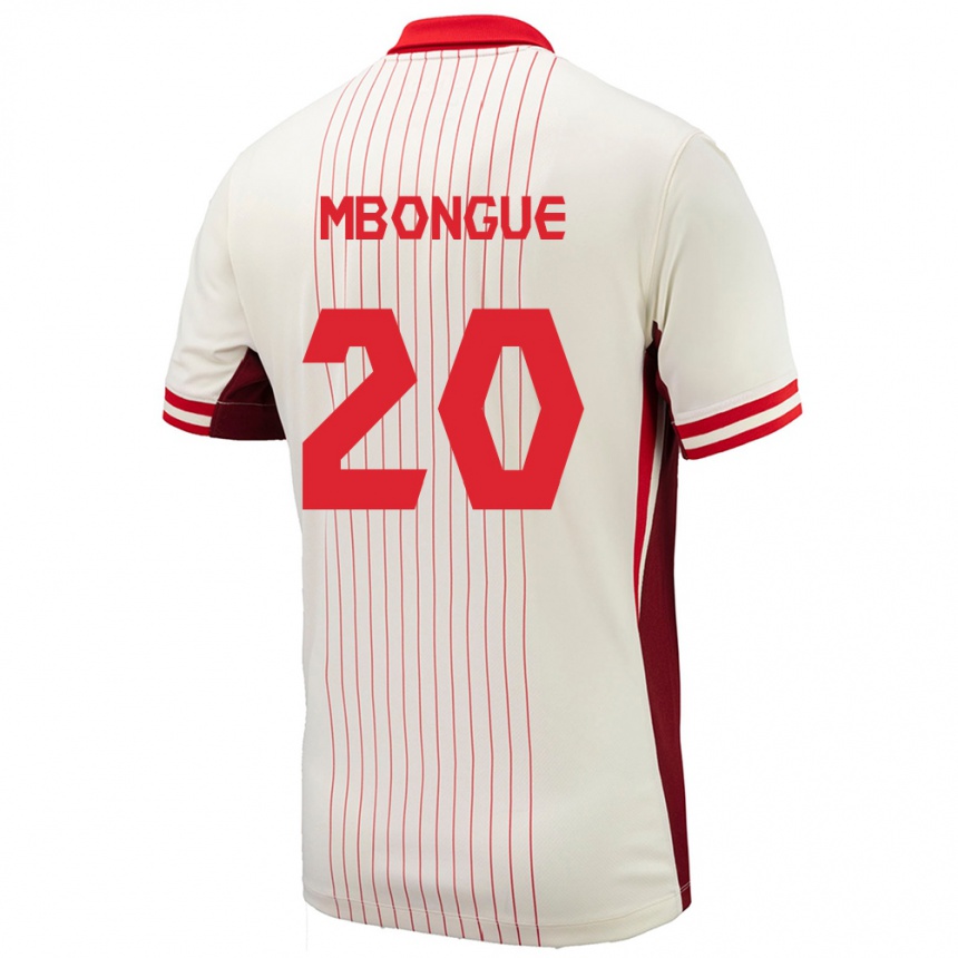 Gyermek Labdarúgás Kanada Hugo Mbongue #20 Fehér Idegenbeli Jersey 24-26 Mez Póló Ing