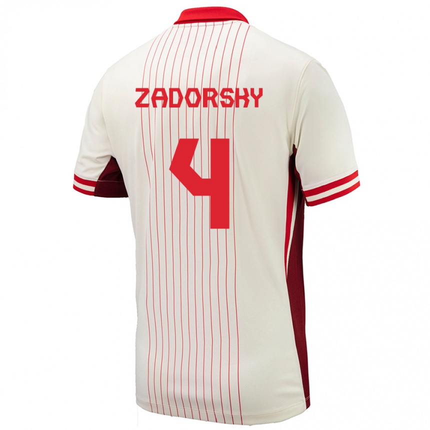 Gyermek Labdarúgás Kanada Shelina Zadorsky #4 Fehér Idegenbeli Jersey 24-26 Mez Póló Ing