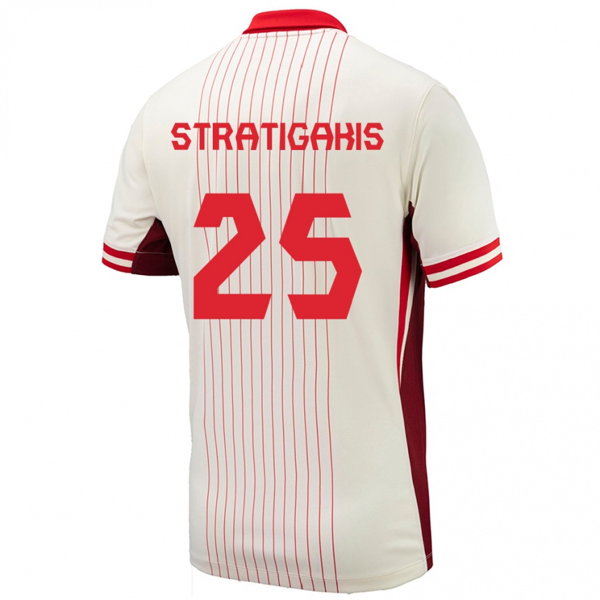 Gyermek Labdarúgás Kanada Sarah Stratigakis #25 Fehér Idegenbeli Jersey 24-26 Mez Póló Ing