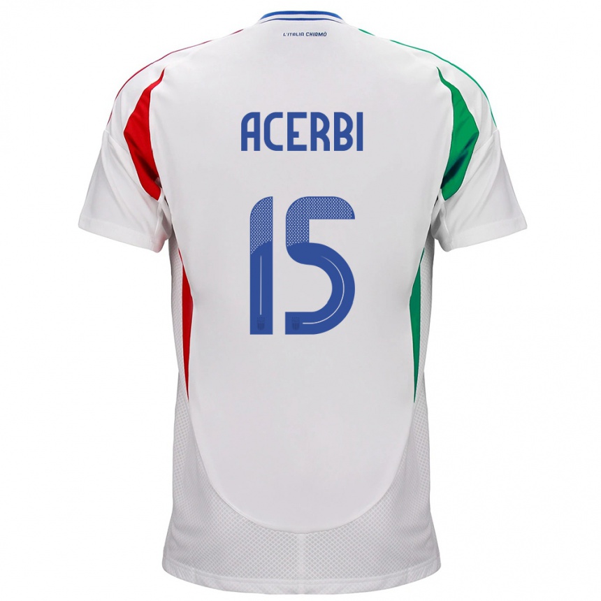 Gyermek Labdarúgás Olaszország Francesco Acerbi #15 Fehér Idegenbeli Jersey 24-26 Mez Póló Ing