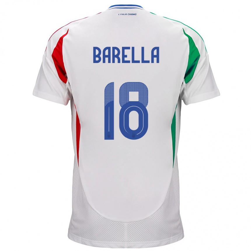 Gyermek Labdarúgás Olaszország Nicolò Barella #18 Fehér Idegenbeli Jersey 24-26 Mez Póló Ing