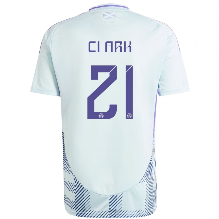 Gyermek Labdarúgás Skócia Zander Clark #21 Világos Menta Kék Idegenbeli Jersey 24-26 Mez Póló Ing