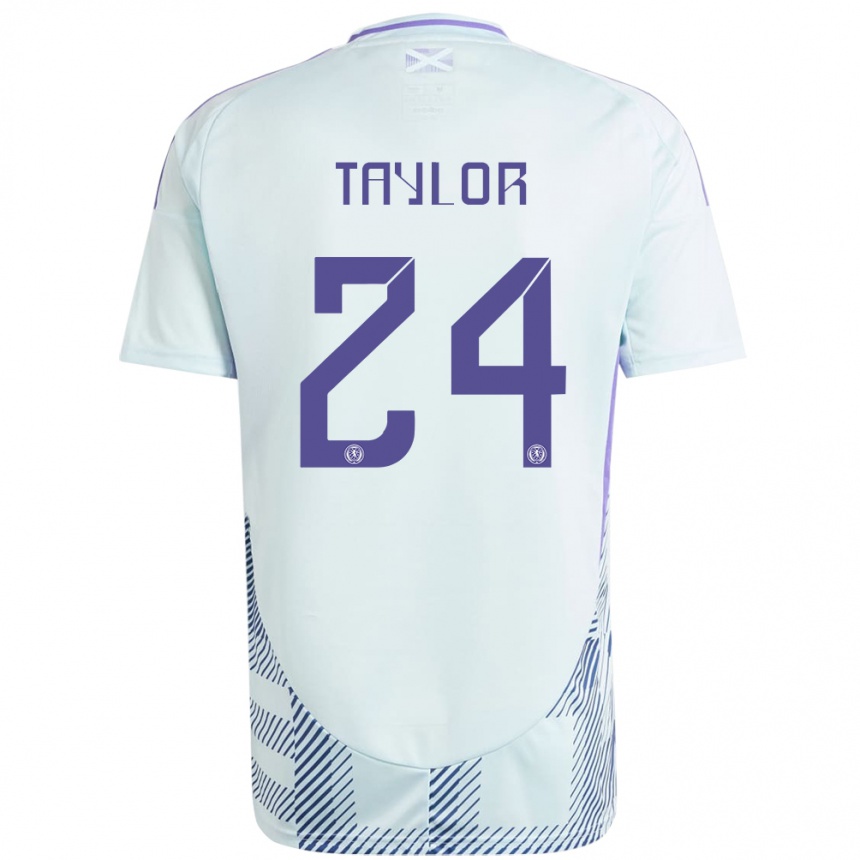 Gyermek Labdarúgás Skócia Greg Taylor #24 Világos Menta Kék Idegenbeli Jersey 24-26 Mez Póló Ing