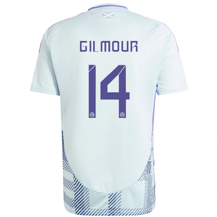 Gyermek Labdarúgás Skócia Billy Gilmour #14 Világos Menta Kék Idegenbeli Jersey 24-26 Mez Póló Ing