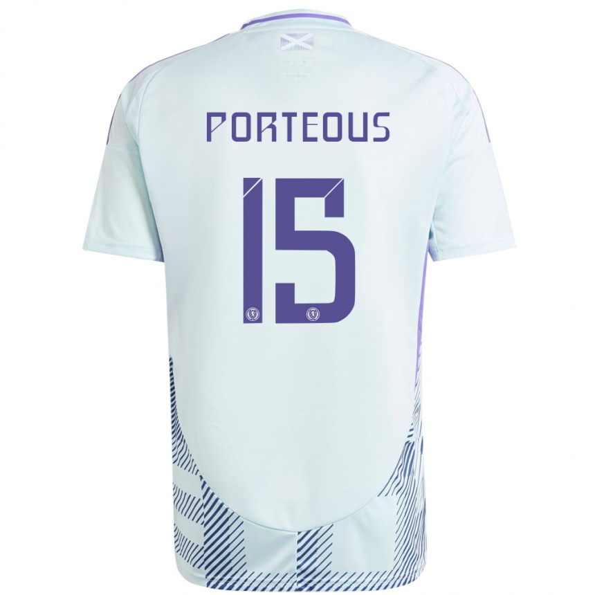 Gyermek Labdarúgás Skócia Ryan Porteous #15 Világos Menta Kék Idegenbeli Jersey 24-26 Mez Póló Ing