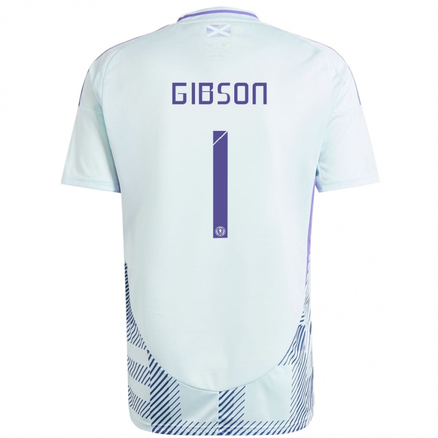 Gyermek Labdarúgás Skócia Lee Gibson #1 Világos Menta Kék Idegenbeli Jersey 24-26 Mez Póló Ing