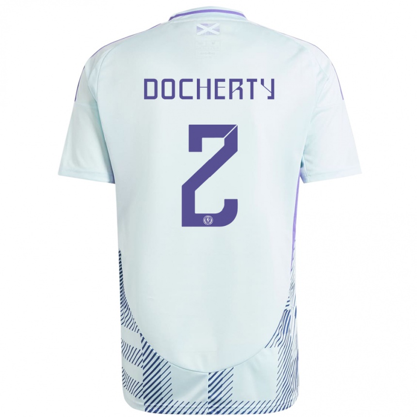 Gyermek Labdarúgás Skócia Nicola Docherty #2 Világos Menta Kék Idegenbeli Jersey 24-26 Mez Póló Ing