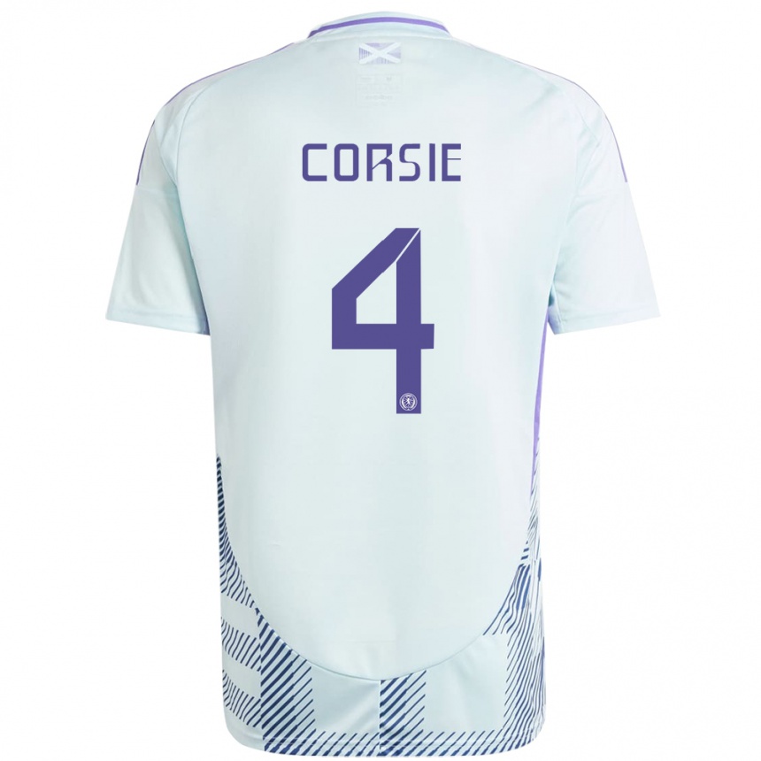 Gyermek Labdarúgás Skócia Rachel Corsie #4 Világos Menta Kék Idegenbeli Jersey 24-26 Mez Póló Ing