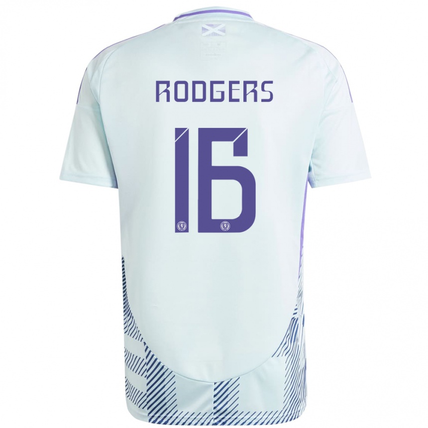 Gyermek Labdarúgás Skócia Amy Rodgers #16 Világos Menta Kék Idegenbeli Jersey 24-26 Mez Póló Ing