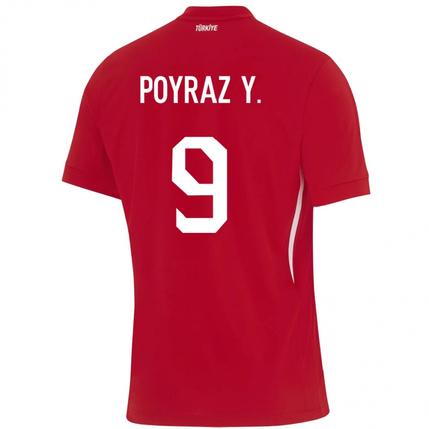 Gyermek Labdarúgás Törökország Poyraz Yıldırım #9 Piros Idegenbeli Jersey 24-26 Mez Póló Ing