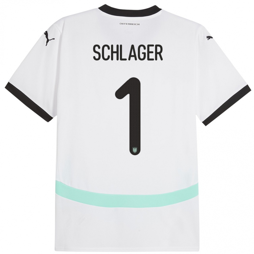 Gyermek Labdarúgás Ausztria Alexander Schlager #1 Fehér Idegenbeli Jersey 24-26 Mez Póló Ing